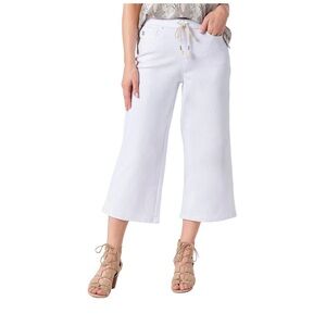 Belle Kim Gravel Women's Pants Cropped Gaucho Wide Leg Drawstring White Size 12